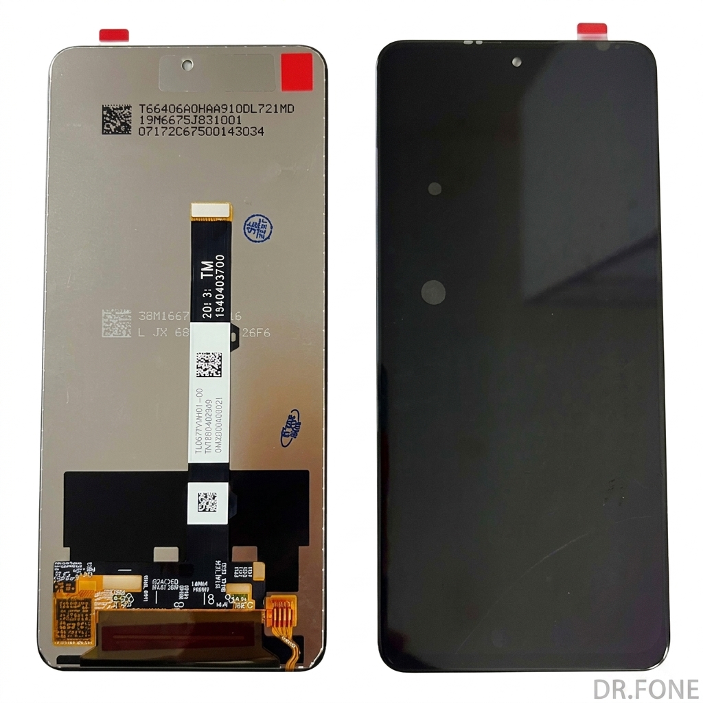 DRFONE-IMG-2230 Redmi Note 9T 5G LCD display replacement in black, no frame, suitable for device repairs