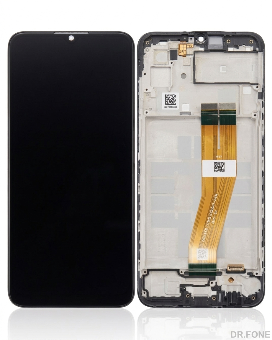 DRFONE-IMG-2442 Samsung Galaxy A03 SM-A035G black LCD screen replacement, compatible with 2022 model, front view