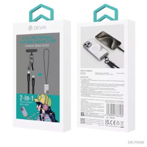 DEVIA 2-in-1 USB-C to Lightning Lanyard Cable, 27W fast charging, 1.2M length, black, braided nylon for durability