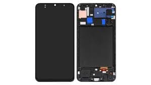 Samsung Galaxy A50 SM-A505 original LCD display assembly with frame in black, compatible with 2019 model.