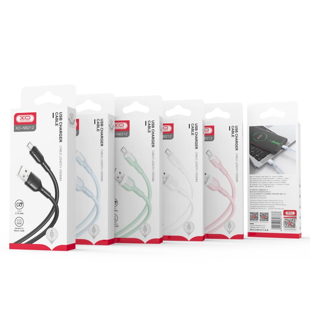 DRFONE-IMG-1 XO NB212 2.1A USB cable for Type-C devices, white color, fast charging, durable design