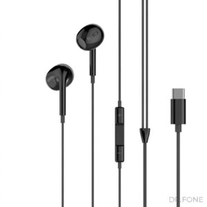 XO EP74 Wired Type-C Earphones in Black, ergonomic design, built-in microphone, compatible with USB-C devices
