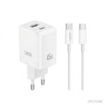 XO 45W PD Dual Port Wall Charger, USB-C & USB-A, White + Cables