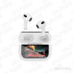 XO-X47 Smart TWS Earbuds in white with LCD touchscreen charging case, ergonomic semi-in-ear design