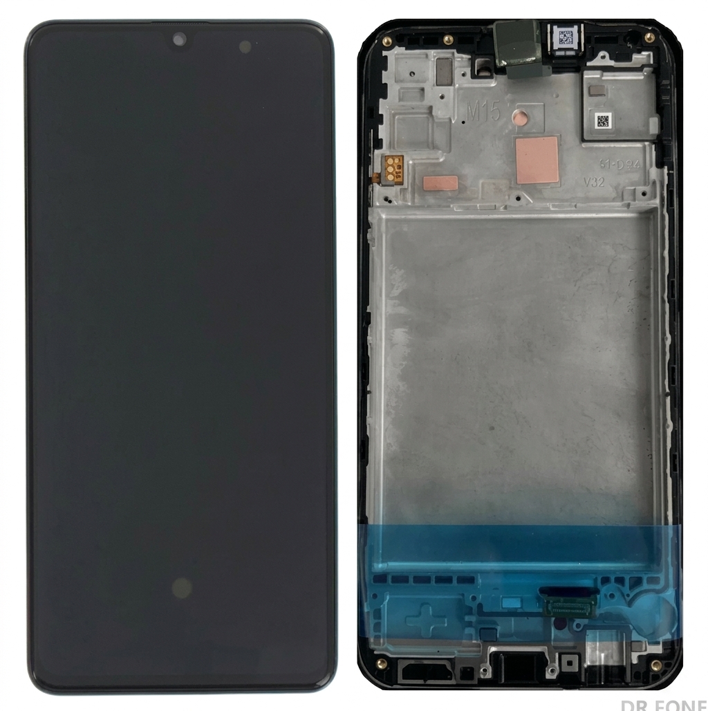 DRFONE-IMG-2464 Samsung Galaxy M15 LCD display with original black frame for screen replacement or repair