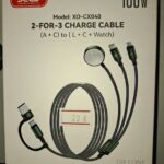XO CX040 3-in-1 charging cable with Apple Watch magnetic charger, 100W USB-C, and 12W Apple connector in green.