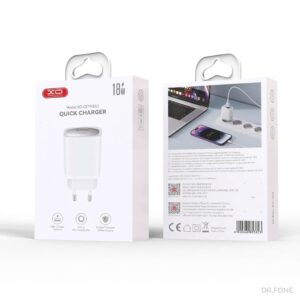 XO CE19 QC 18W wall charger, single USB port, white color, fast charging accessory