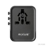 Rixus 25W GaN Universal Travel Adapter with 3 USB Ports – Black