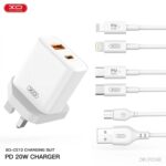 CE12 UK fast charger with 20W USB-C, 18W USB-A ports and Type-C cable, CE certified, for efficient charging