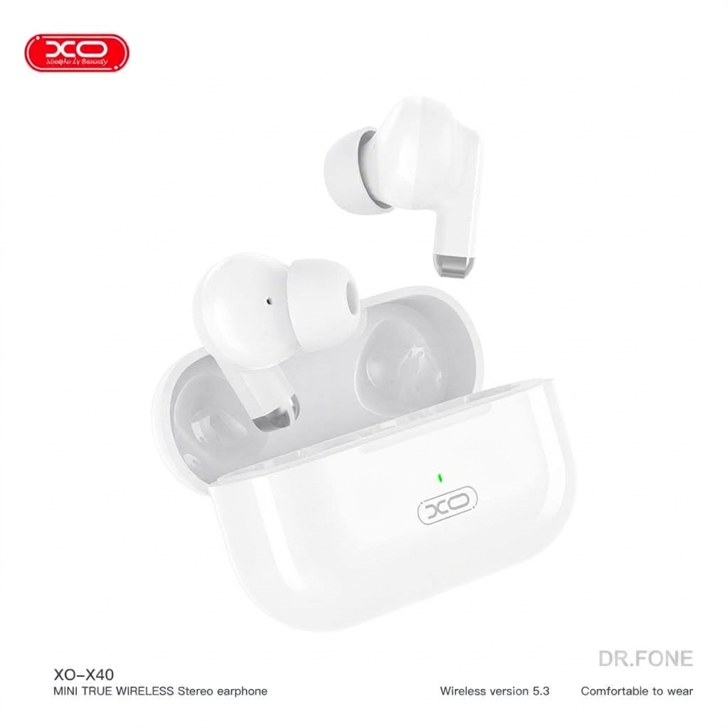 DRFONE-IMG-1 X40 Nuoke TWS Bluetooth Headset in white, true wireless earbuds with charging case, compact and modern design