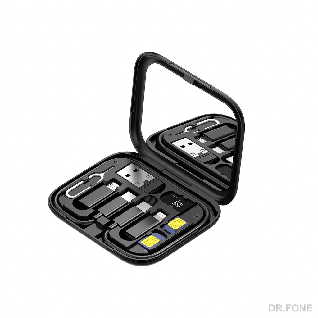DRFONE-IMG-1 RIXUS Travel Data Cable Set Box for mobile devices, compact and organized cable set, ideal for travel and charging