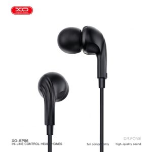 XO EP86 In-Ear Headphones with Mic, Black, 3.5mm wired earphones, ergonomic design, durable cable