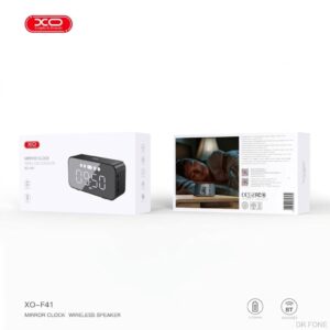 F41 Mirror Clock Bluetooth Speaker with large digital time display and stylish mirror finish