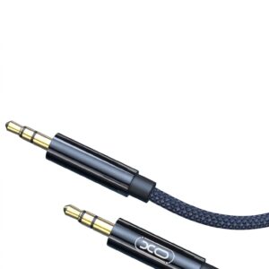 XO NB-R211C 3.5mm male to male audio cable, black, showing connectors and durable build
