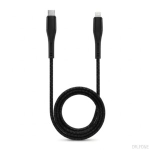 Ampsentrix Alpha 6ft USB-C to Lightning Cable, MFi, Black Braided