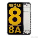 Refurbished LCD display assembly with frame for Xiaomi Redmi 8 and 8A in black, complete touchscreen replacement.