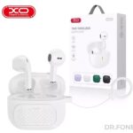XO X26 TWS wireless earbuds in white with silicone protective case and lanyard, Bluetooth earphones