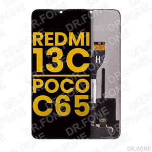 Refurbished black LCD assembly for Xiaomi Redmi 13C 4G and Xiaomi Poco C65, high-quality screen replacement