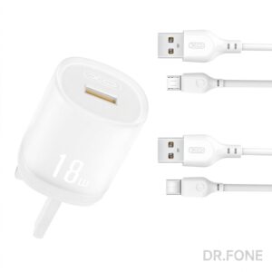 XO L157 18W USB-A QC3.0 Fast Wall Charger, UK Plug, White