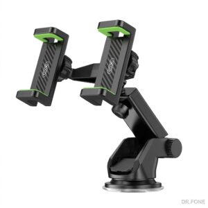 XO C117 suction cup phone holder mounted on center console, suitable for glass and oil-free surfaces