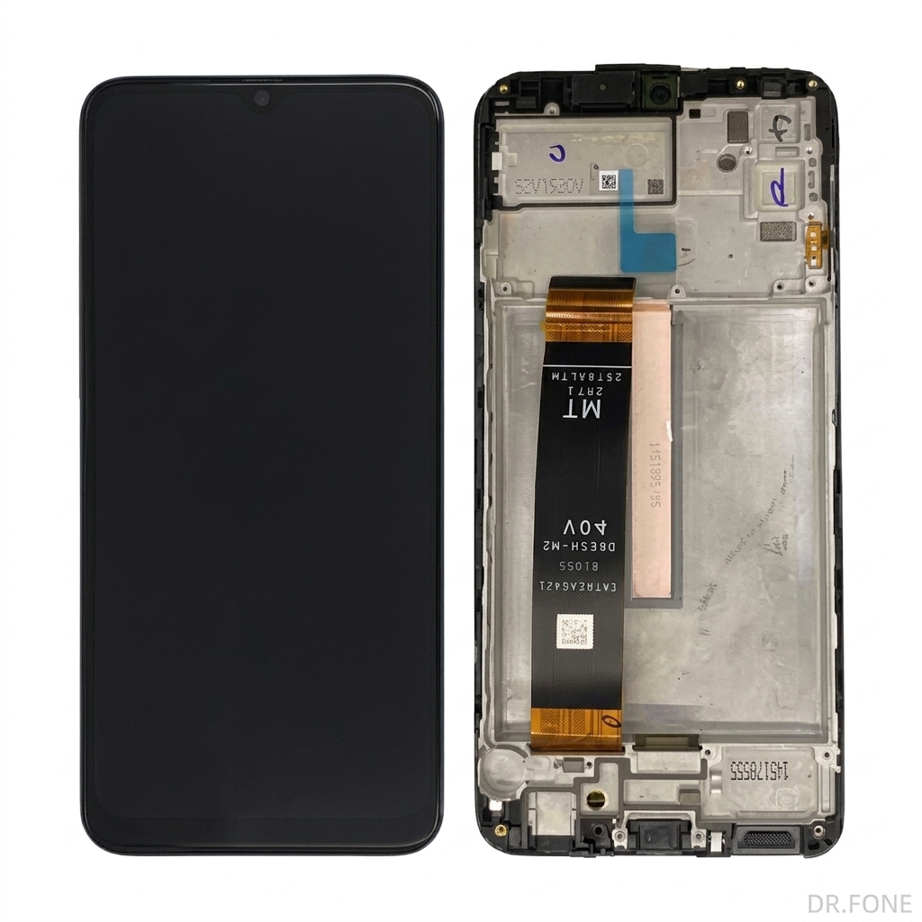 DRFONE-IMG-2382 Original Samsung M33 LCD screen with complete frame replacement for cracked or damaged display