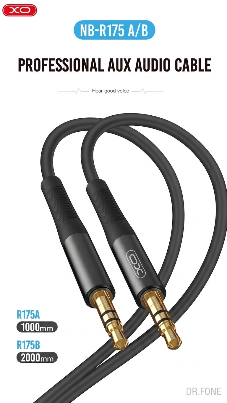 DRFONE-IMG-2595 NB-R175A 3.5mm Male to Male Audio Adapter Cable, 1 Meter length, universal compatibility