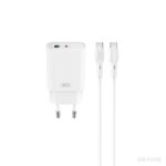 XO PD 30W Fast Wall Charger with USB-C & USB Ports + Cable - White