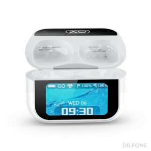 X45 Smart ANC TWS Earbuds 6th Gen with LCD display charging case, white, active noise cancellation