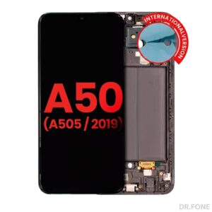 OLED display assembly with frame for Samsung Galaxy A50 A505 (2019 international version), aftermarket plus