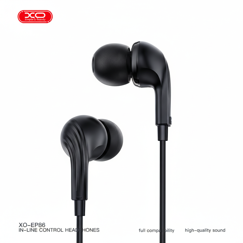 DRFONE-IMG-1 XO EP84 Type-C Wired In-Ear Headphones with Mic, Black - ergonomic fit, stereo sound, tangle-free cable