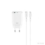 XO 30W PD Wall Charger, Dual USB-C & USB Ports + Lightning Cable, White