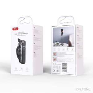 XO SS22 Bluetooth selfie stick tripod in black, magnetic mount, showing handheld and tripod modes