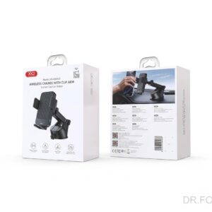 XO WX043 15W fast wireless car charger and suction mount in black for smartphones, dashboard or windshield mounting