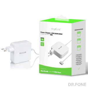 RIXUS 60W T-Pin Power Adapter Charger for MacBook with secure T-Pin connector and lightweight design