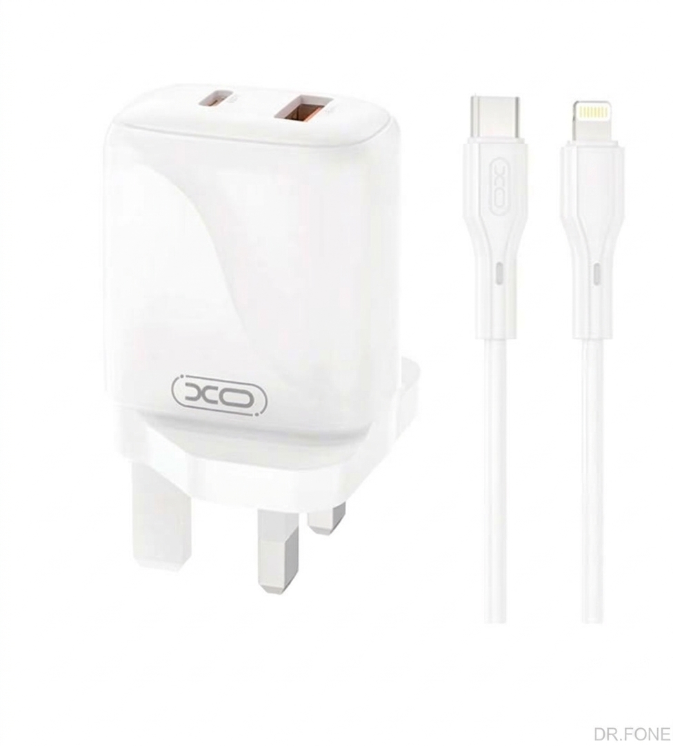 DRFONE-IMG-1 XO L158 UK PD20W/QC18W Fast Charger Set NB-Q231A with 1A1C dual ports and UK 3-pin plug