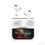 XO-X48 Smart TWS Earbuds in white with touchscreen LCD case and Active Noise Cancellation
