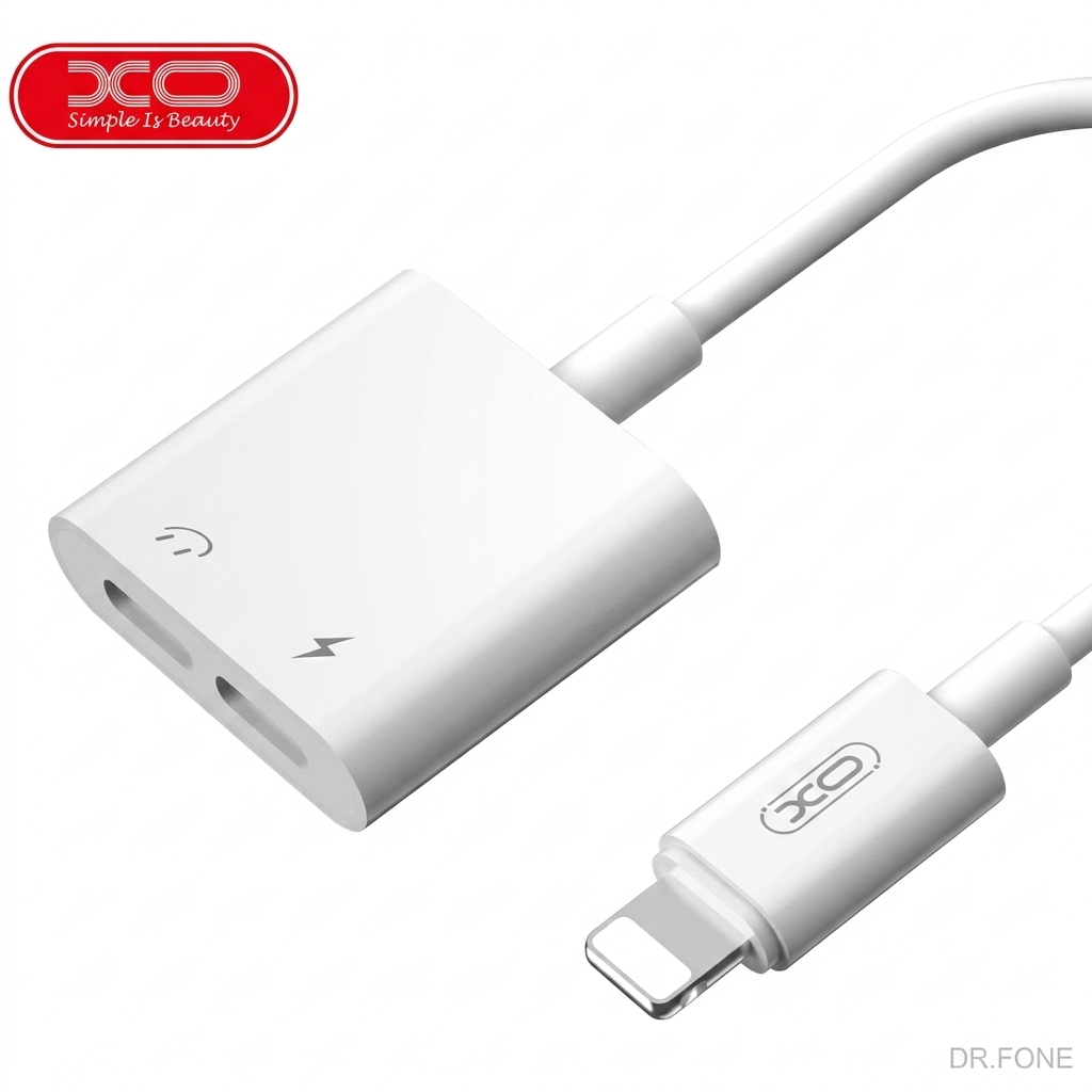 DRFONE-IMG-1 XO NB172A Lightning to Lightning Adapter with charger and audio support, dual ports