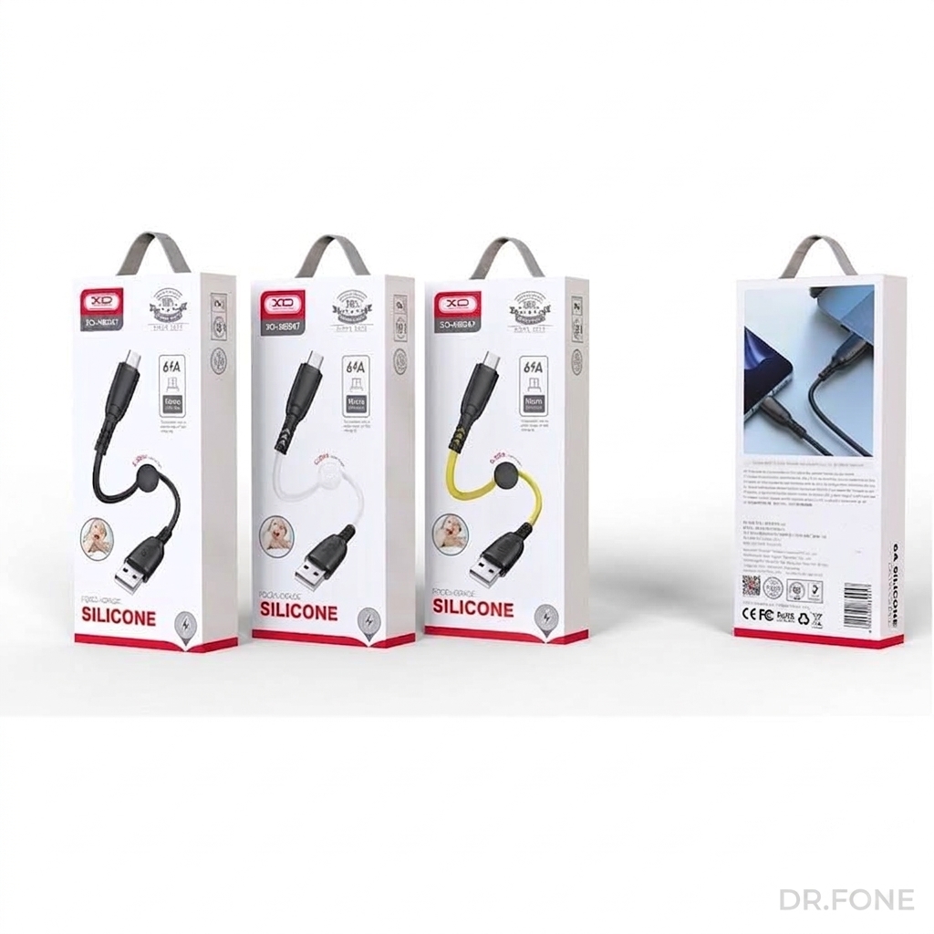 DRFONE-IMG-1 NB247 Suluo Series 25cm Portable Silicone 6A Micro USB Data Cable with cable clip