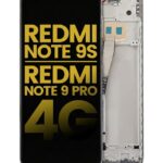 Refurbished LCD Assembly with Frame for Xiaomi Redmi Note 9S/9 Pro 4G in Glacier White, complete screen replacement