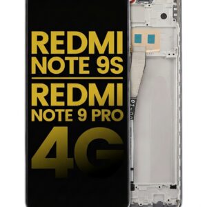 Refurbished LCD Assembly with Frame for Xiaomi Redmi Note 9S/9 Pro 4G in Glacier White, complete screen replacement