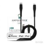 Ampsentrix Alpha 6ft MFi USB-C to Lightning Cable, black braided, durable Apple charging and data cable