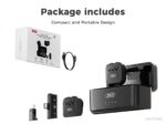 Wireless Lavalier Microphone Dual Mic set with AI noise cancelling, USB-C and Lightning connectors, portable design