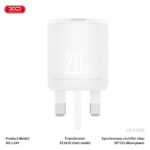 L144(UK) PD20W Fast Charger with 1 USB-A and 1 USB-C port, UK plug, for fast device charging