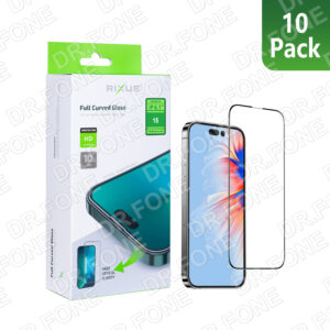 Rixus 10-pack clear HD tempered glass screen protector with 2.5D curved edges for Apple iPhone 15 display