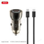 XO CC60 Smart Transparent Car Charger A30+C30 Simultaneous 60W+USB-C Data Cable Set Car Charger - Black