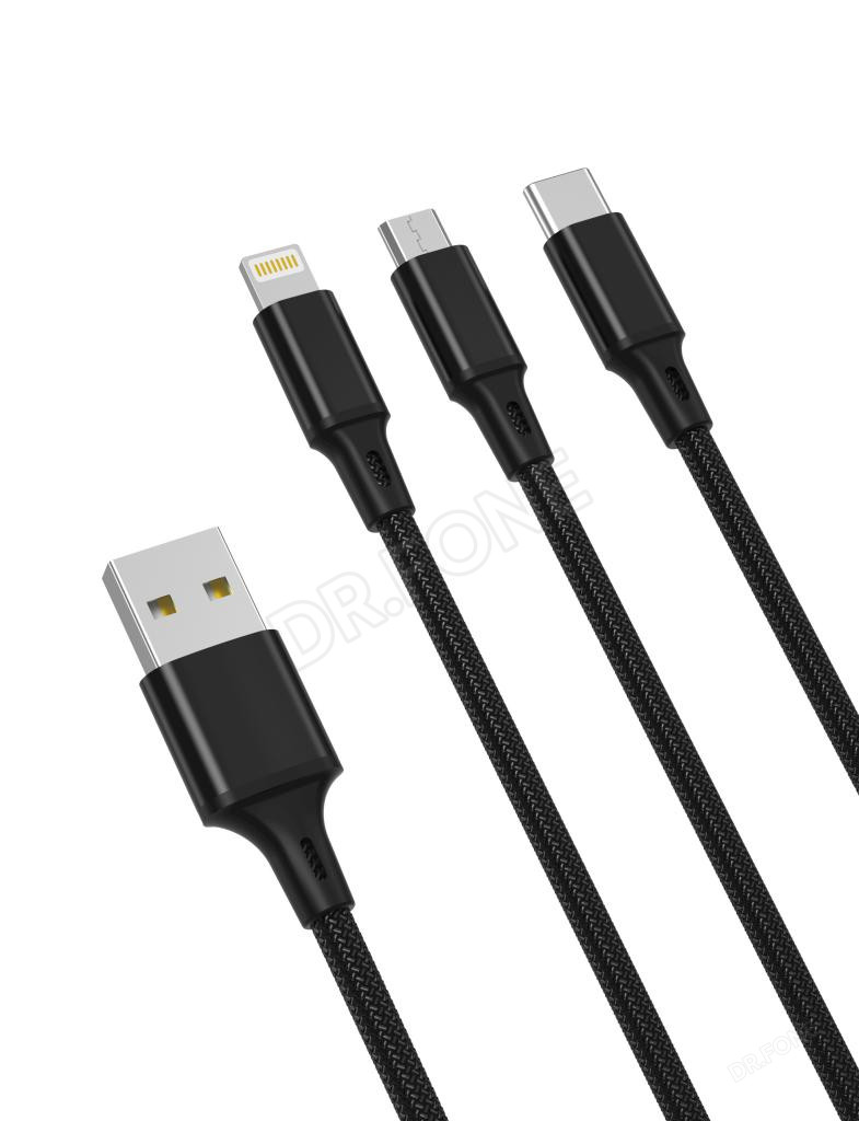 6920680876235 XO NB173 2.4A 3 in 1 USB cable 1.2m - Black - Image 1