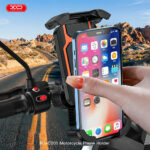 XO C201 Full-Coverage Motorcycle Phone Mount - Black + Orange - Image 2