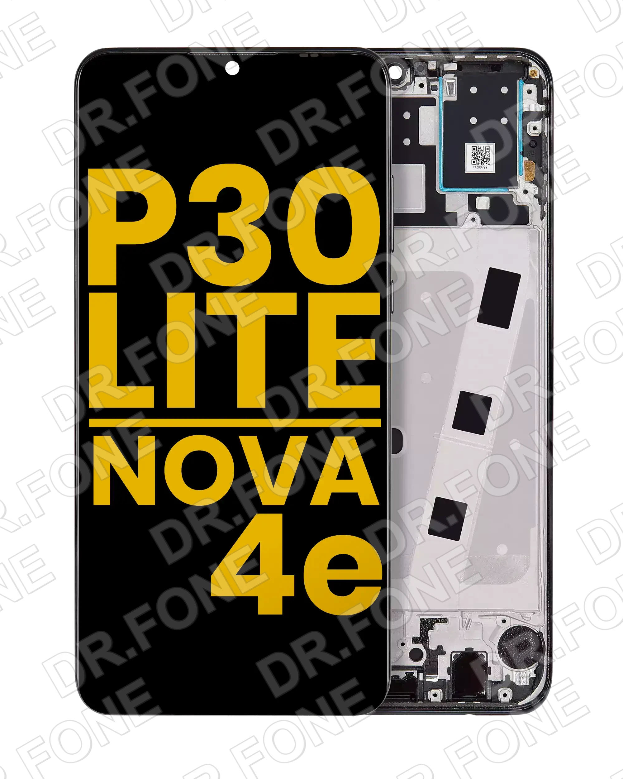 DRFONE-IMG-1 Refurbished Midnight Black LCD screen assembly with frame replacement for Huawei P30 Lite Nova 4e 6GB RAM version.