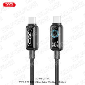 XO NB-Q312A USB-C to USB-C 240W High-Power + Blue Light Data Cable, 1m - Black