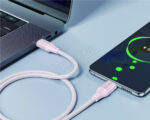 XO NB-Q291A Clear Case Braided Apple to USB-C 27W Cable - Pink - Image 3